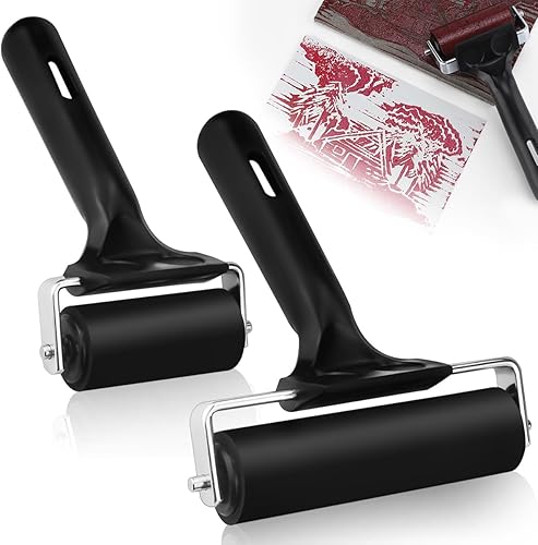 ZFOEFO 2 Stück Gummiwalze Farbwalze Dauerhaft Gummiwalzen Set Schwarz Hartgummiwalze 6cm und 10cm Andrückrolle Kunst Gummiwalze für Druckgrafik Druckplatten Kunst Handwerk Druck Malerei Tapete - Cheap-Us