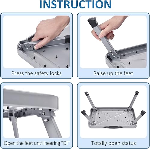 KINGRACK Tritthocker, Trittstuhl, zusammenklappbar, einstufige Leiter mit Rutschfester Gummimatte, Leichter Stahl, für bis zu 150 kg, Grau - Cheap-Us