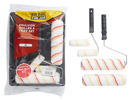 Fit For The Job Dispersionsfarbroller-Set, 2x 225 mm und 2x Mini-Farbroller, Rahmen und Farbwanne, mittelgroße Farbwalzenhülsen für Heimwerker mit Dispersionsfarben an Wänden und Decken - Cheap-Us