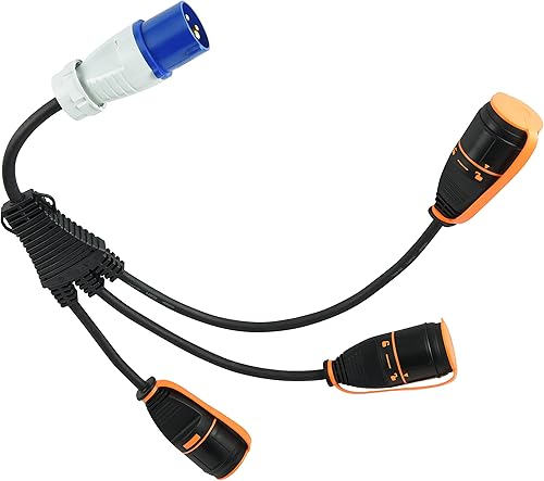 Electraline 46151 Splitter IP44 3-Fach Schuko mit Steckdose Electralock, Stromanschluss Verriegelungssystem da er ein versehentliches Trennen, Kabel H07RN-F Input 3G2.5 - Output 3G1.5mm, CEE-Stecker - Cheap-Us