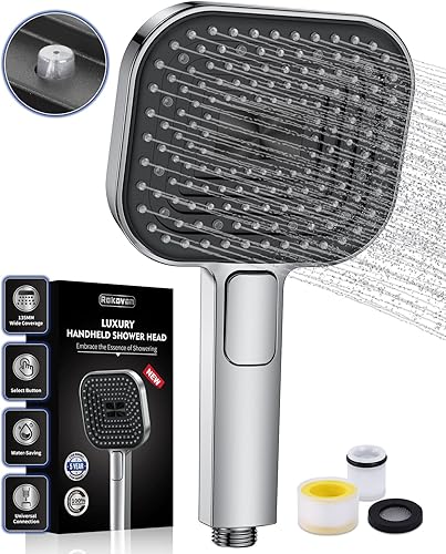 Duschkopf Wassersparend, Duschbrause Groß 135mm, Handbrause mit Antikalk-Funktion 【Lebensmittelechtes Silikon】【43% Wassereinsparung】, AirMix Brausekopf Dusche mit 3 Strahlarten, Chrom (Ohne Schlauch) - Cheap-Us
