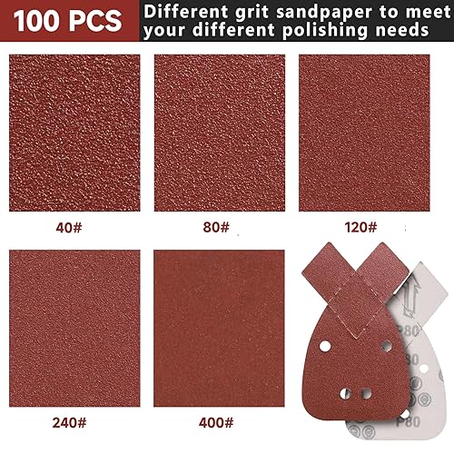 PMIQSA 100 Stück Deltaschleifer Schleifpapier Klett Schleifdreiecke Schleifpads 152x105mm 40/80/120/240/400 Körnung Multischleifer Schleifpapier für Holz Beton Metal Dreieckschleifer - Cheap-Us