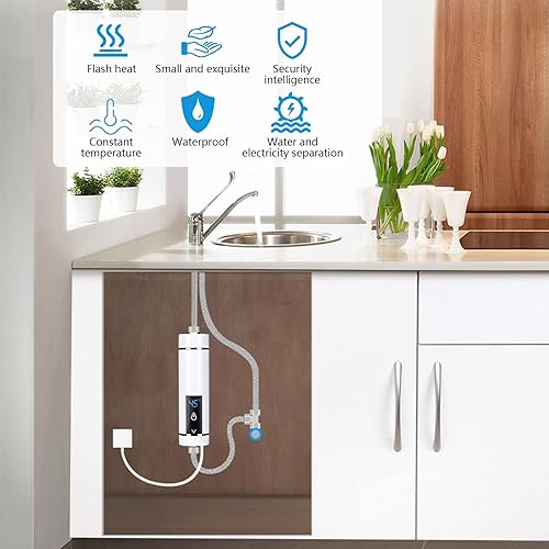 Mini Durchlauferhitzer Elektrische Durchlauferhitzer, Mini Instant Warmwasserbereiter Durchlauferhitzer Tankless für Badezimmer Küche, EU Stecker 220V 3500W (Weiß) - Cheap-Us