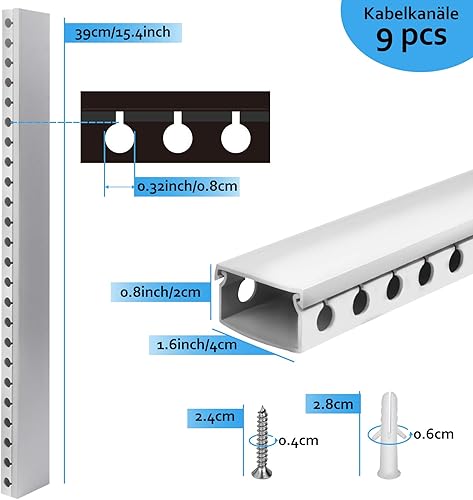 Kabelkanal Selbstklebend, Alritz 9 Stück PVC Kabelabdeckung Kabelmanagement Schreibtisch und TV Kabelkanal Installationskanal Wand (Black) - Cheap-Us