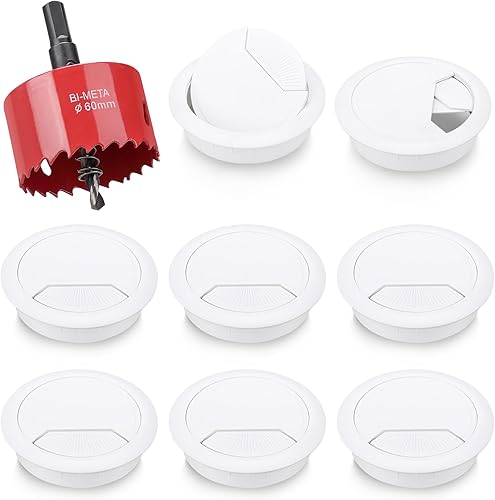 8 Stück Schreibtisch Kabeldurchführung mit Lochsäge 60mm Kabeldurchlass Kabelauslassdose Kabelauslass Weiß Kabeldurchführung Tisch Rund für Tisch Büro Arbeitsplatten - Cheap-Us