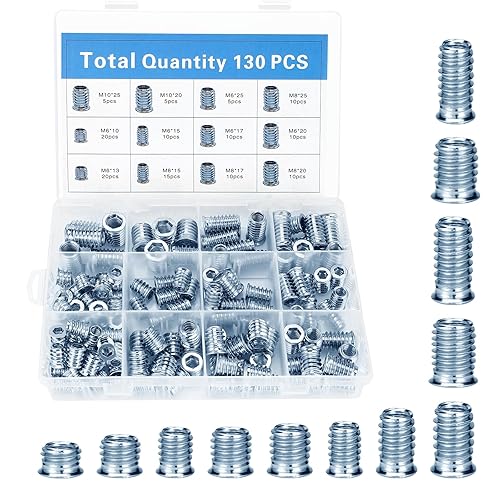 Gewindeeinsatz, 130 Stück Einschraubmutter, M6/M8/M10 Einschraubmuffen, Gewindeeinsätze Holz aus Verzinktem Stahl, Hex Innensechskant Mutter für Holzmöbel - Cheap-Us