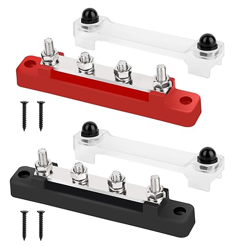 2 Stück Sammelschiene 12V-48V DC Sammelschienen Busbar Stromschiene Verteilerblock Stromverteiler Stromverteilungsblock mit 4 X M6 Anschlussbolzen Schwarz Rot für RV Auto Yacht Boat - Cheap-Us