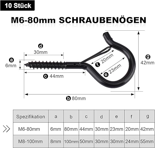 MOGADEE® 4 Stück Schraubhaken M8, Haken zum Schrauben, Deckenhaken Schwerlast mit Schrauben, Schraubhaken mit Sicherung,für Hängematten, Markisen, Hängesessel, Schaukelstühle, Festkabel, Blumenampel - Cheap-Us