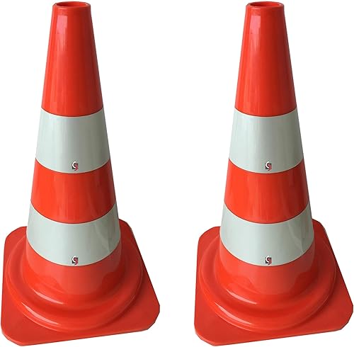 2 Stück UvV Pylonen Leitkegel Warnleitkegel 50 cm Verkehrsleitkegel orange mit 2 RA1 reflektierenden Streifen, stapelbar - Cheap-Us