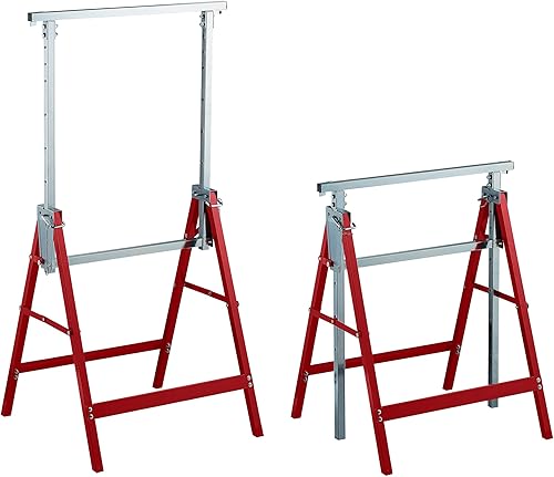Relaxdays Klappbock, 2er Set, 7-Fach höhenverstellbar, bis 200 kg, klappbare Arbeitsböcke, Werkstatt, Stahl, rot/Silber - Cheap-Us