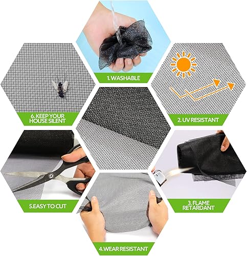 FLYZZZ Fliegengitter Insektenschutznetz für Fenster oder Tür, 1,2 m x 3 m,Schwarz - Cheap-Us