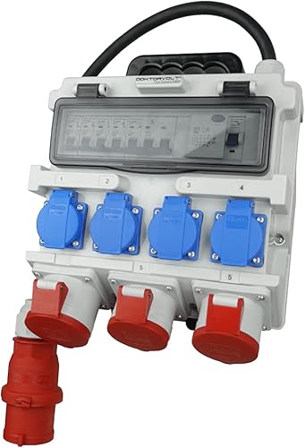 Doktorvolt Stromverteiler mit Bals Steckdosen 4x 230V 2x 16A 1x 32A 400V CEE, LS-Schalter FI-Schalter, Kabel mit Stecker, Baustromverteiler Wandverteiler Mit Leitung Sicherheitsklappdeckeln IP44 - Cheap-Us