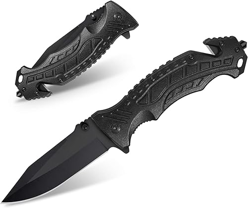 HONZIN Klappmesser Extra Scharfes Taschenmesser 5-in-1 Multifunktion Schwarz Edelstahlklinge Outdoor & Survival Messer - Cheap-Us