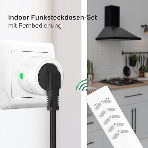 UCOMEN Funksteckdosen mit Fernbedienung, 5er Steckdosen mit 2er Fernbedienung, 2300W Funksteckdosen Set Reichweite 30m, Funkschalter Set Selbstlern-Funktion für Haushaltsgeräte, Weiß - Cheap-Us