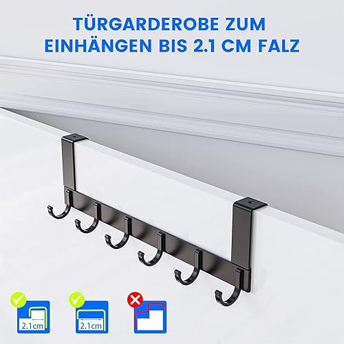 KERNOWO Türhaken zum Einhängen Türhaken mit 6 Haken -Türgarderobe zum Einhängen,Ohne Bohren-Türhakenleiste für Standard Türfalz bis 2.1 cm (1 Pack Schwarz) - Cheap-Us