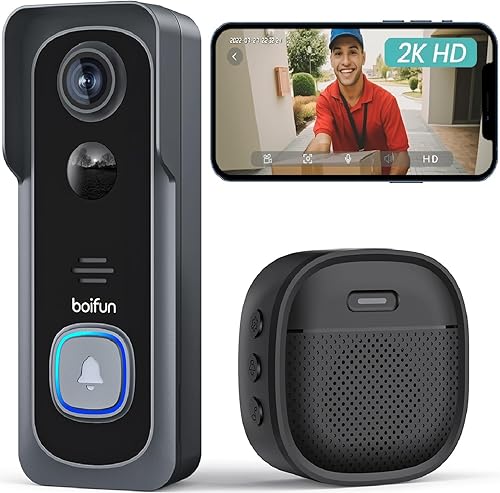 BOIFUN WLAN Video Türklingel mit Kamera (Video Doorbell), 2K-HD-klingel, 2.4G WIFI, Nachtsicht, PIR Personenerkennung, 2-Wege-Audio, Kompatibel mit Alexa, Unterstützt SD & Cloud-Speicher, mit Chime - Cheap-Us