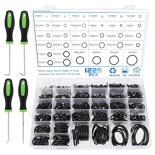 Gueenky 1225 Stück O Ring Durchmesser 4-50 mm, 32 Größen Dichtungsringe Dichtungen, Nitrilkautschuk Gummi Dichtring mit Pick und Haken Set - Cheap-Us