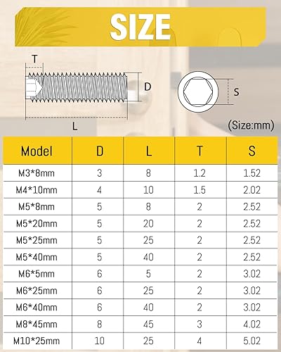 Caianwin 330 Stück Madenschrauben Set M3 M4 M5 M6 M8 Innensechskant Gewindestifte mit Schraubenschlüssel Edelstahl Sechskantkopf Schrauben für Türgriffe,Türklinke, Halterung - Cheap-Us