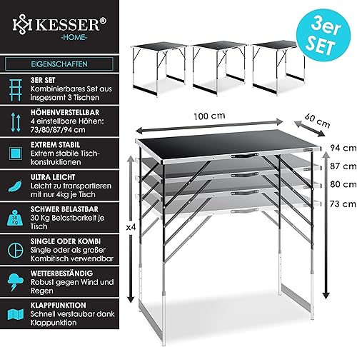 KESSER® Multifunktionstisch Profi 3- teilig, 100 x 60 cm, Tapeziertisch 30kg Tragkraft je Tisch Mit Ausziehfunktion Klapptisch Flohmarktisch Beistelltisch Mehrzwecktisch Campingtisch höhenverstellbar - Cheap-Us