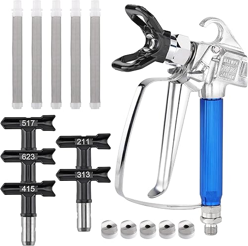 Filhome 12pcs Airless Pistole 3600 PSI Hochdruck Airless Farbsprühgerät mit 5 Airless Düse mit Spitzendichtung und 5 Airless-Lackpistolenfilter für Airless Farbsprühsysteme (211,313,415,517,623) - Cheap-Us