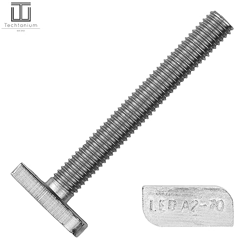 Techtanium® Hammerkopfschrauben M8 x 65 mm [für Montageschiene Typ 28/15] inkl. Flanschmuttern M8 aus Edelstahl A2 (2 Stück) | Ankerschrauben & Sechskantmuttern mit Flansch | DIN 6923 - Cheap-Us