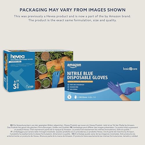 Basic Care Blaue Nitril Einmal-Handschuhe, Puder frei, Größe XL, 100 Handschuhe (Früher Marke Hevea) - Cheap-Us