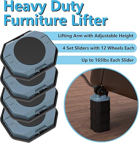 Der Innovative Möbelheber und möbelgleiter für schwere Möbel, mit Höhenregler, einfaches Bewegen Schwerer Gegenstände auf Hartholzböden und Teppich (Orange) - Cheap-Us