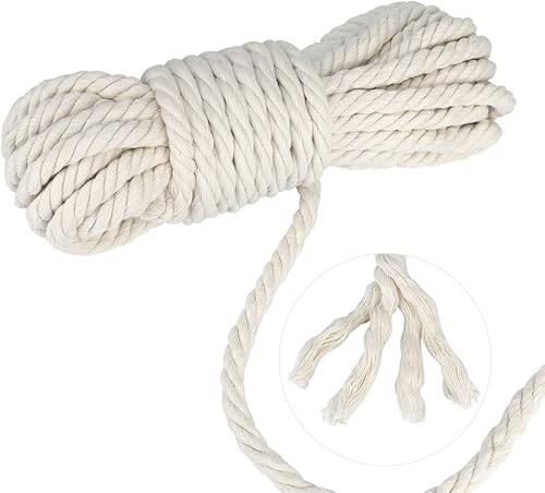 KINGLAKE 8mm- 20m Makramee Garn Baumwollschnur,Kordel Beige Dicke Schnur Makramee Seil- Für Handwerk, Gartenarbeit, Verpackung, Dekoration - Cheap-Us