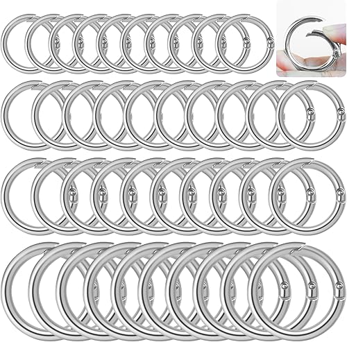 HavaCue 40 Stück Karabiner Rund 4 Größen O-Ring Karabiner,20/24/27/33mm Karabinerhaken Rund Silber Runde Karabiner,Metall Karabiner Ring für Taschen Geldbörsen DIY Handwerk - Cheap-Us