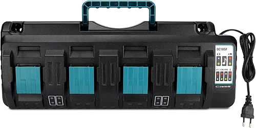 4-Port 3A-Ladegerät für Makita 18V Batterie, DC18SF 14.4-18V Batterieladegerät für BL1850 BL1860B BL1830B BL1840B Li-Ionen-Akku, Ersetzen Sie für DC18RC, DC18RD, DC18RA-Ladegerät (EU-Stecker) - Cheap-Us