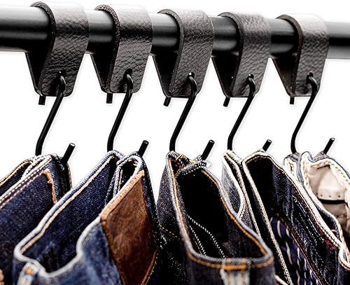 Brute Strength - S Haken Mit Lederschlaufe - Schwarz - 6X - 12,5 x 2,5 cm - Kleiderhaken Garderobenhaken Fleischerhaken Leder - Cheap-Us