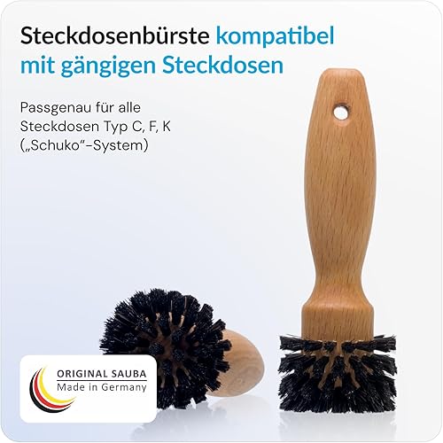 SAUBA Steckdosenbürste Bosco | Reinigungsbürste aus Holz mit Rosshaar | für Schuko-Steckdose Typ C,F,K | Steckdosenreiniger Bürste aus natürlichen Materialien - Cheap-Us