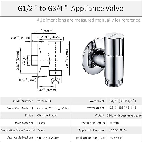 nomona Appliance Valve für Geschirrspülmaschinen, Wand-Eckventil für Geschirrspüler, Wasseranschluss G1/2' auf G3/4' (Matt black) - Cheap-Us
