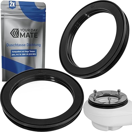 Profildichtung, 2 Stück, 116 x 15 mm, Ersatz für Art. Nr. 6961.95, 632 663, kompatibel mit Viega Tempoplex ab 2006, Dichtring für Duschtassse mit 90 mm Ablaufloch, Duschwanne Siphon Reparatur Dichtung - Cheap-Us