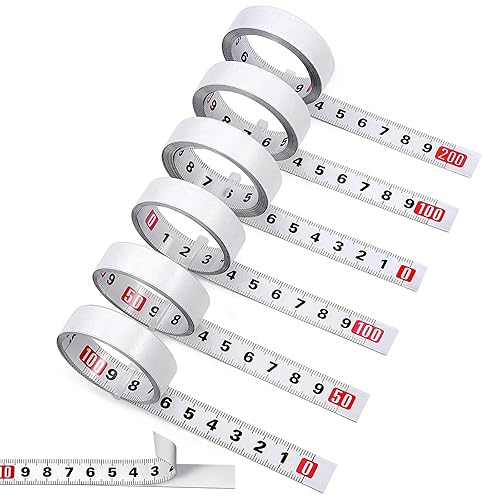 Zeawavsl Maßband Selbstklebend，6 Stück 1M/2M Skalenbandmaß Metrisches Stahllineal Weiß Maßband Selbstklebend ，Für Vermessung Vertikaler Objekte wie Werkbänke (Vorwärts, Rückwärts, Zentriert) - Cheap-Us