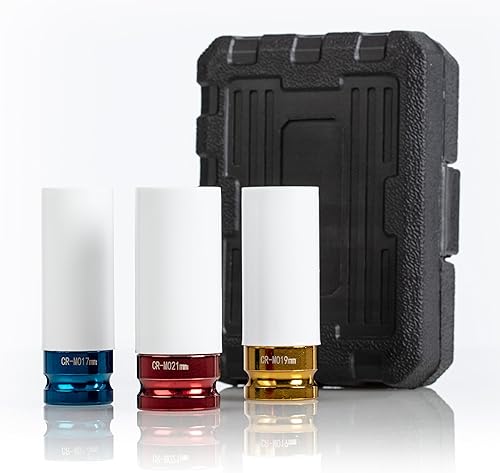 Steckschlüssel Satz, Antrieb 1/2 Zoll, SW 17/19/21 mm, Nüsse, Schonnüsse, 3-teilig, in praktischem Case, für Radmontage, Schonnüsse für Alufelgen - Cheap-Us