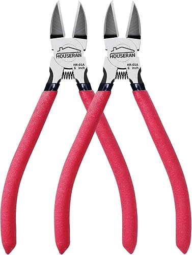 HOUSERAN Drahtschneider, 152mm, 2 Stück, Bündigschneider, Seitenschneider, Seitenschneider Zange, Elektronik Zange für Schmuck, Basteln, Kabelbinder, Rot - Cheap-Us