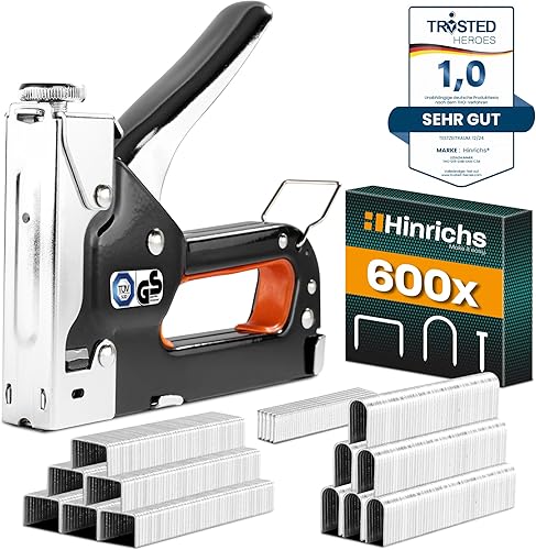 Hinrichs Handtacker Set - 3-in-1 Profi Tacker für Holz - Stofftacker Handwerker zum Fixieren - mit Klammern - Möbeltacker - Staple Gun - Holztacker mit 400 Klammern & 200 Nägeln - Cheap-Us