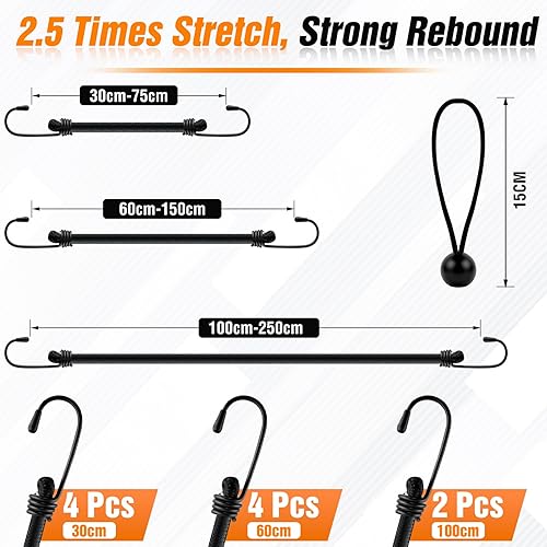 10er-Set Spanngummi mit Haken, inkl. Extra Stark Spanngurte mit Haken, Wasserdicht Planenspanner, Elastische Gepäckspanner, Expander mit Haken für Unterschiedliche Ladesicherungen(100cm) Schwarz - Cheap-Us