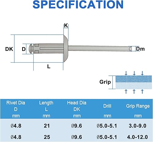 BESTYCHAO 60pcs Tri-Fold Exploding Pop Niet Aluminium großen Flansch Nieten - Silber (4,8x21mm) - Cheap-Us