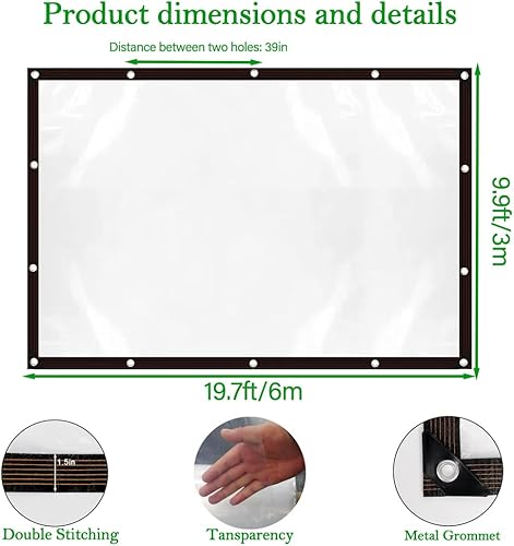 Plane Transparent mit Ösen,1.5X2m Plane Wasserdicht,Plane Durchsichtig für Außenbereich,PVC Terrassenplane, abdeckplane baufolie für Gartenmöbel Pflanzen Gewächshaus Pet Hutch Dach - Cheap-Us