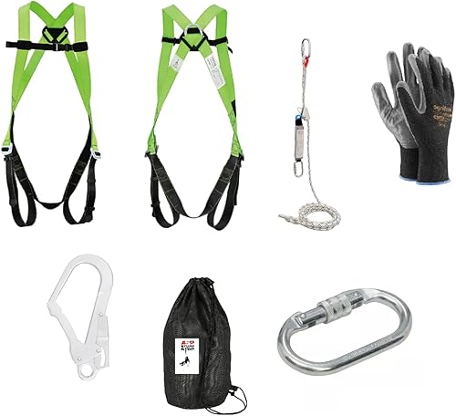 Generisch Absturzsicherung Fallschutz SET 10m Seil inkl Seilbremse und Falldämpfer, Sicherheitsgurt 1P + 2 Karabiner - Cheap-Us