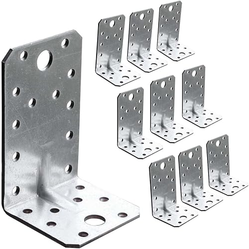OMIDEAS 10 x Winkelverbinder mit Sicke (70 x 70 x 55 x 1.5) Lochwinkel Bauwinkel Holzverbinder Schwerlast Verbinder Winkel, Silber Verzinkt - Cheap-Us