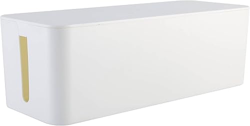 RICOO Kabelbox, Kabelmanagement Box Z4001-W, Kabel Organizer Box 40,6 x 15,6 x 13,4 cm, Aufbewahrungsbox zum Verstecken von Steckdosenleisten, Adaptern und Kabeln, Kabelsammler, Weiß - Cheap-Us
