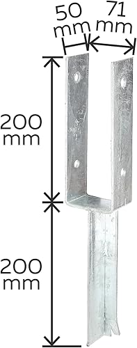 Alberts 216795 U-Pfostenträger | mit Betonanker aus T-Eisen | feuerverzinkt | lichte Breite 101 mm | Länge Betonanker 200 mm - Cheap-Us