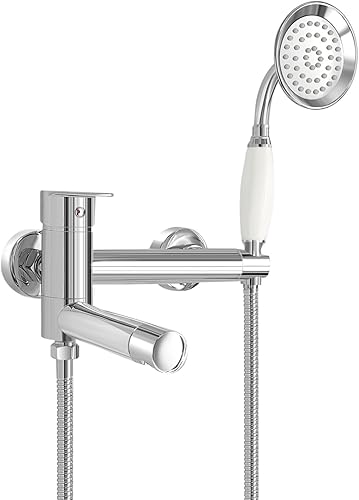 NIUKOMY Badewannenarmatur Vintage, Mischbatterie Badewanne Messing Chrom mit Keramik Handbrause, Wannenarmatur, Duscharmatur mit 90° Drehbar Lang Auslauf - Cheap-Us