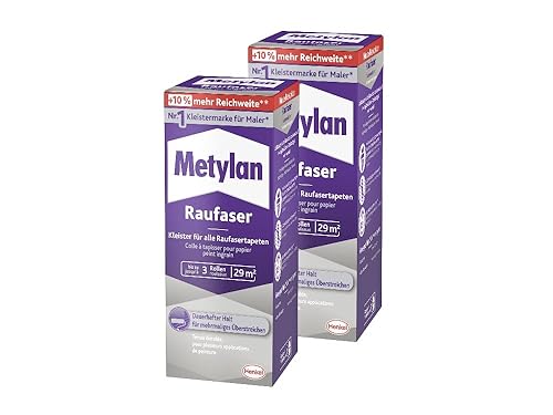 Metylan Raufaser, starker Tapetenkleister für Raufasertapete mit hoher Anfangsklebkraft, langlebiger & korrigierbarer Kleister mit Methylcellulose, 2x180g - Cheap-Us