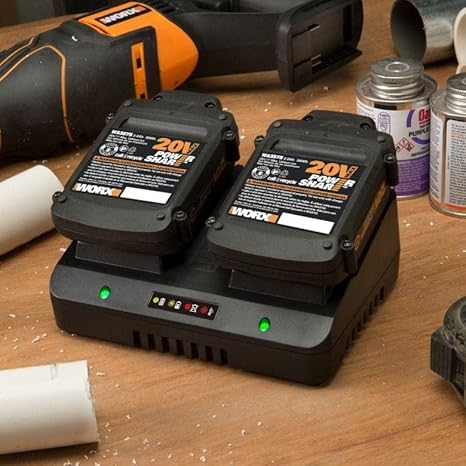 Original WORX WA3883 Dual-Ladegerät – gleichzeitige Aufladen von 2X WORX 20V Akkus – 4A Ladestrom – 2 Lademodi – für alle PowerShare - Cheap-Us