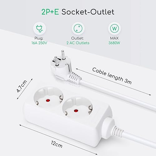 Aigostar Steckdosenleiste 2-fach Tischsteckdose Kindersicherung 3G1.5m㎡1'5m Kabel, Weiß - Cheap-Us