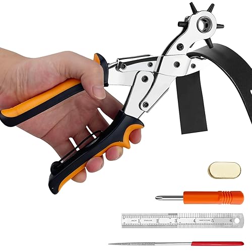 Fousenuk Lochzange für Leder, Gürtellochzange mit 6 Fach Locher, Lochzange Papier Gürtel, Belt Hole Puncher, Lochstanzer, Revolverlochzange, Gürtellocher Zange, Lederlocher, Lederlocherzange - Cheap-Us
